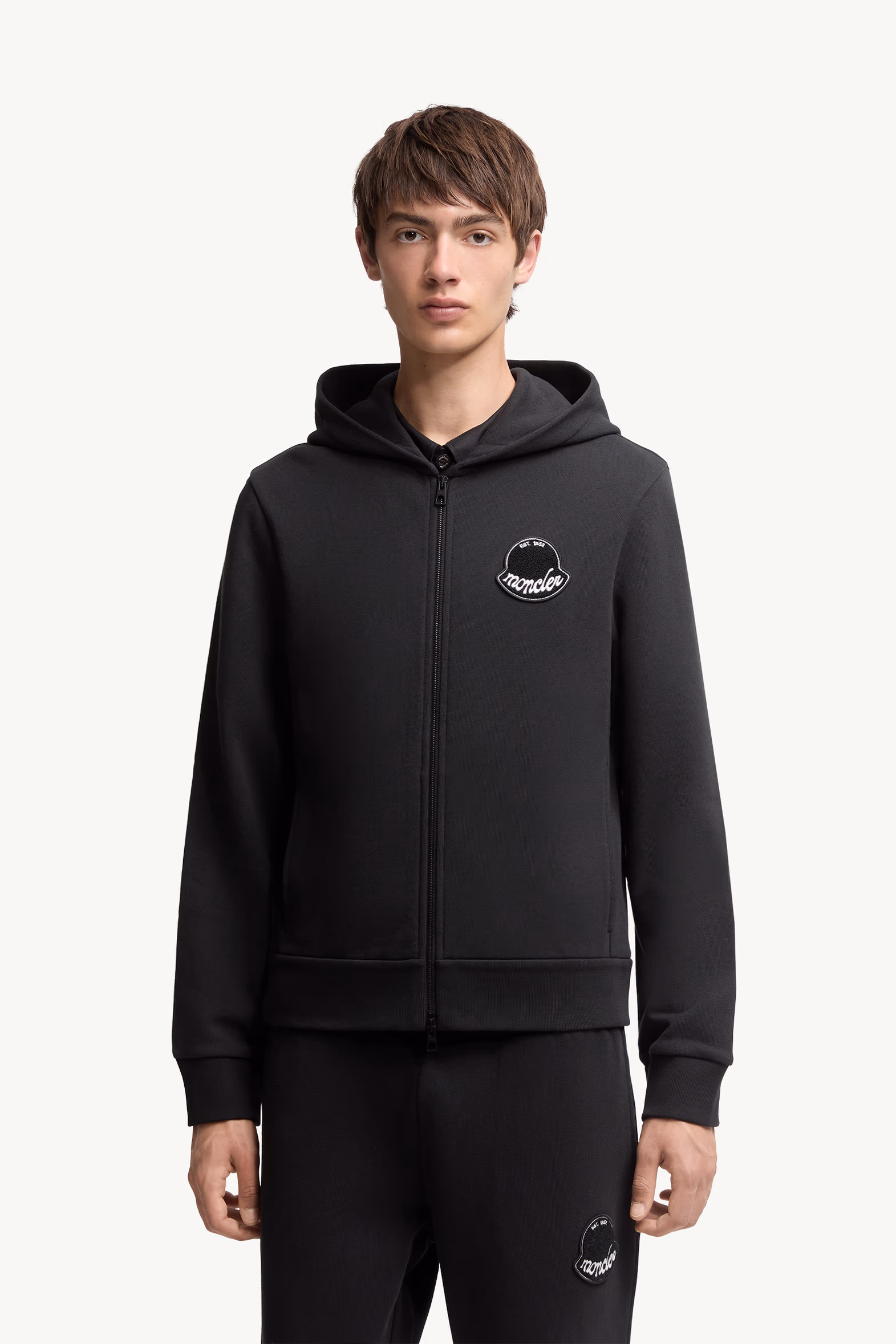 Logo Cotton Zip-Up Hoodie Men Black Moncler 3